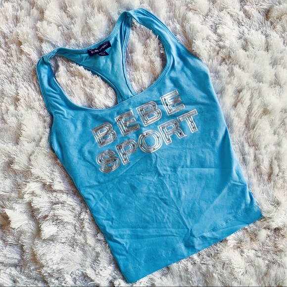 SOLD 💔 NBW BEBE Embellished Light Blue Cropped Sport Tank - Picture 2 of 5